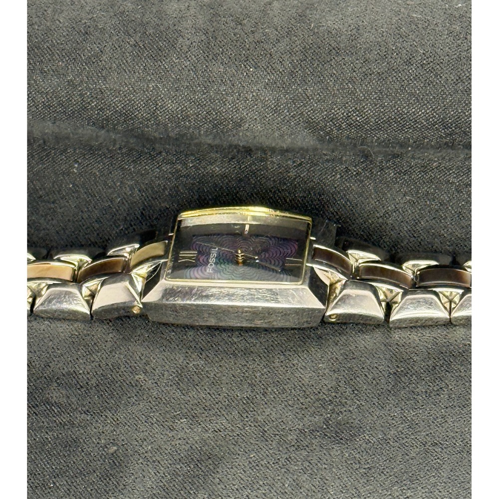 Fossil Watch Womens OS Silver Mother of Pearl Inlay ES-1440 Bracelet Y2K - Picture 3 of 6